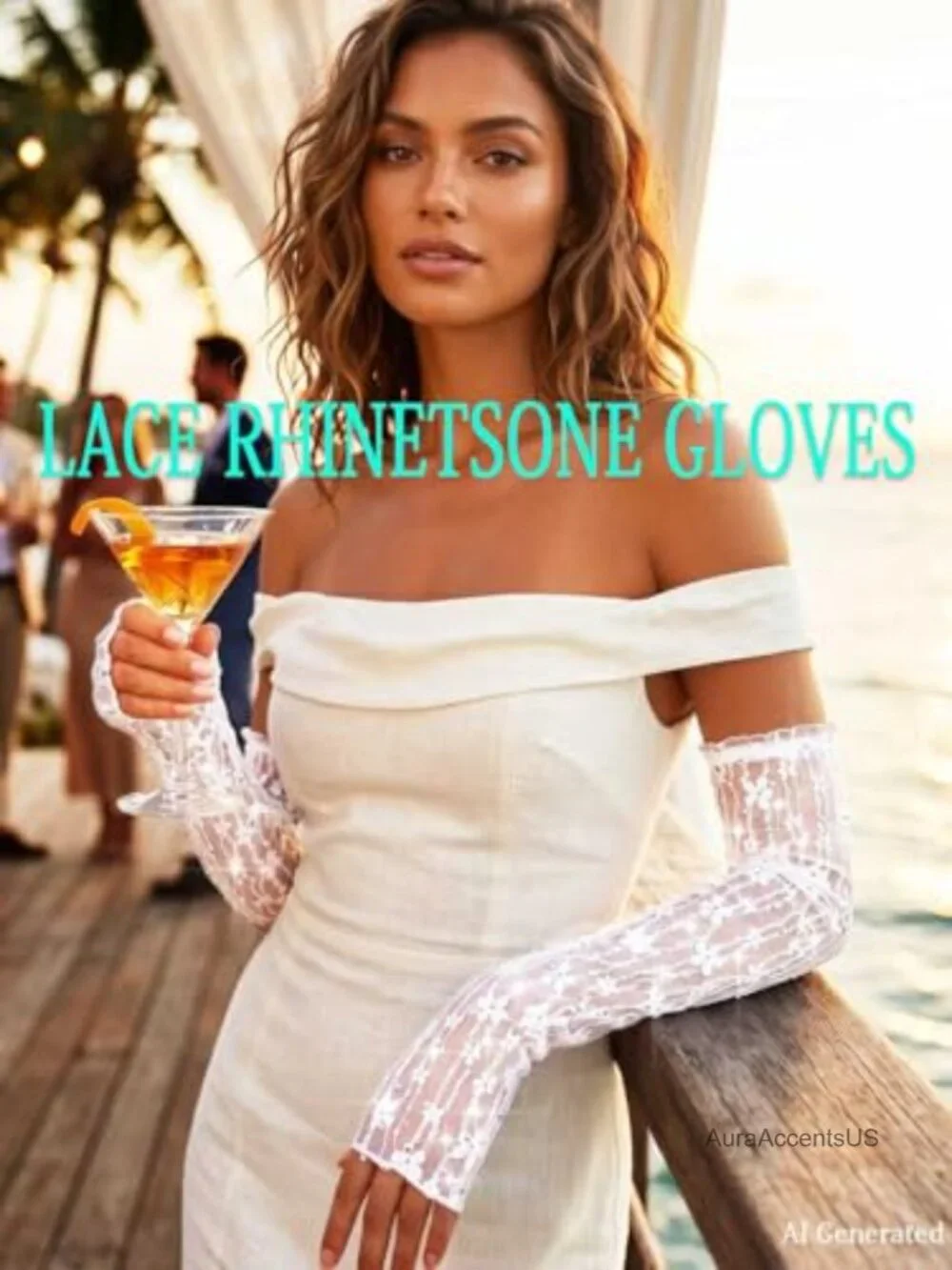 Elegant Fingerless Lace Gloves with Rhinestones for Women
